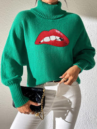 Lip Turtleneck Long Sleeve Sweater Trandify Deal