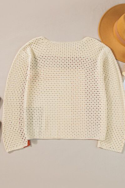 women's color block openwork knit sweater long sleeve casual top