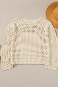 women's color block openwork knit sweater long sleeve casual top
