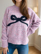 Bow Round Neck Long Sleeve Sweater Trandify Deal