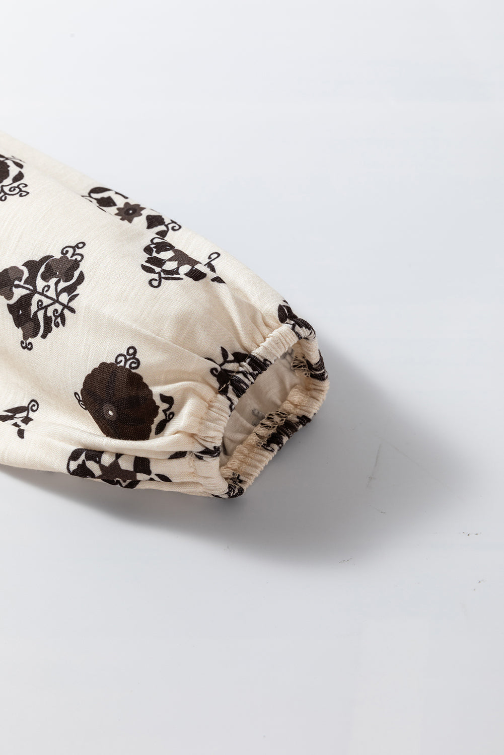 Printed Tie Neck Long Sleeve Blouse Trandify Deal