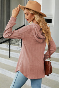 Decorative Button Drawstring Long Sleeve Hoodie Trendsi