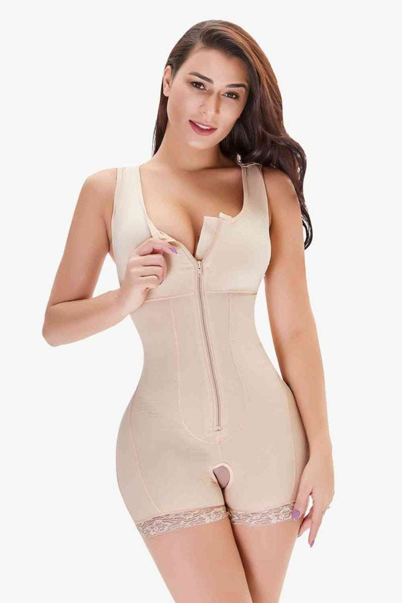 Full Zip Lace Trim Shapewear for Women – Tummy Control Bodysuit – TrandifyDeal