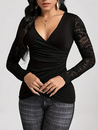 Lace Ruched Surplice Long Sleeve Top Trandify Deal