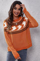 Ghost Pattern Round Neck Long Sleeve Sweater Trandify Deal