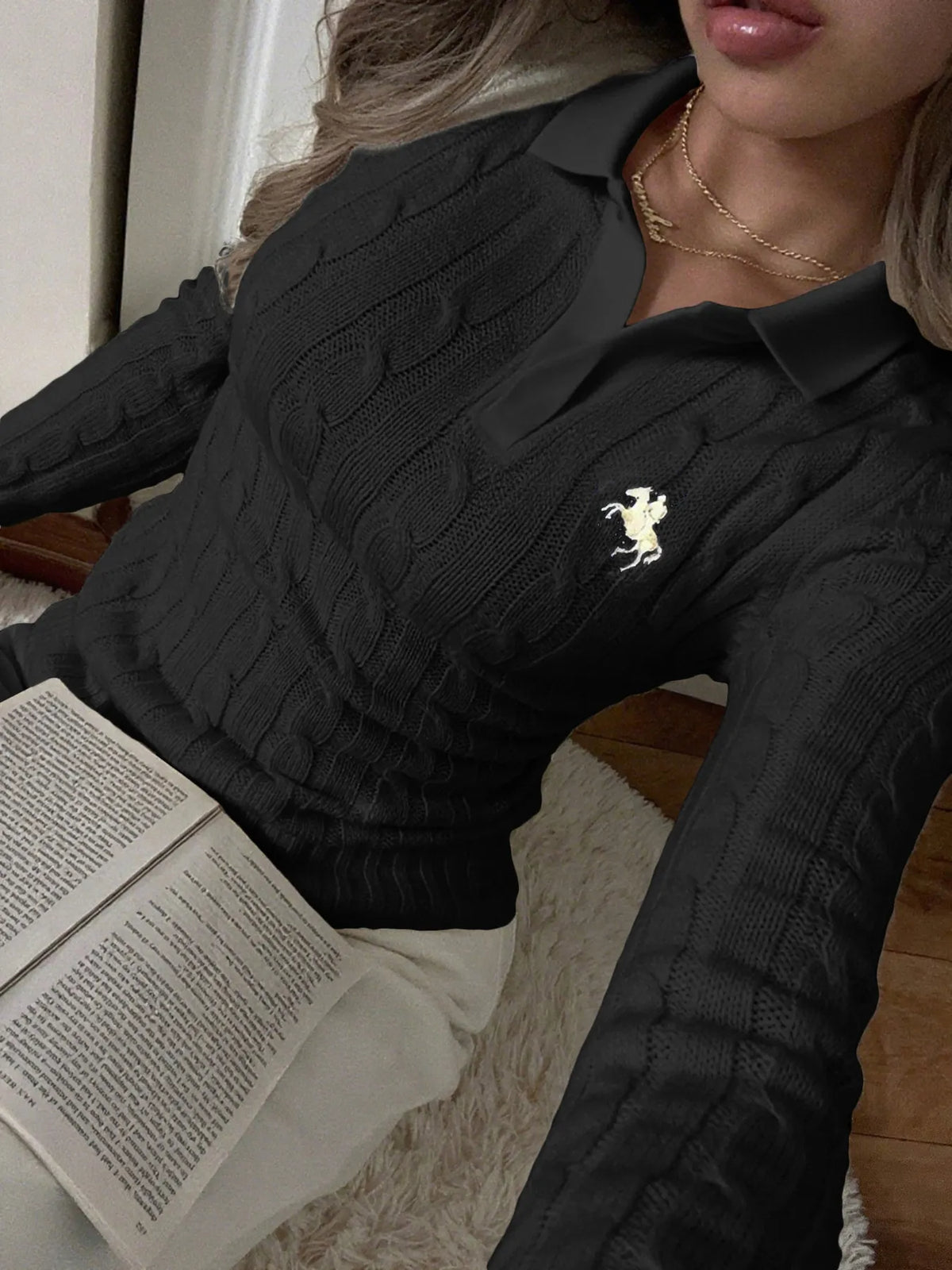 Women’s Cable Knit Sweater – Cozy Long Sleeve Pullover for Fall