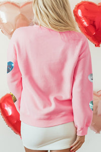Valentine’s Day Sequin Heart Round Neck Long Sleeve Sweatshirt Trandify Deal