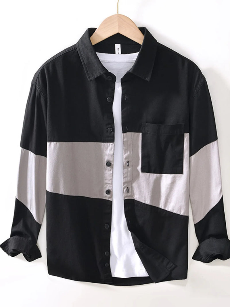 Men's Plus Size Color Block Button-Up Shirt – Trendy Casual Wear
