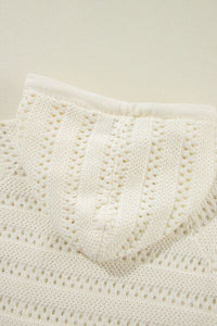 Women's lacy openwork knit hoodie with drawstring hood long sleeve sweater casual boho chic top for fall layering