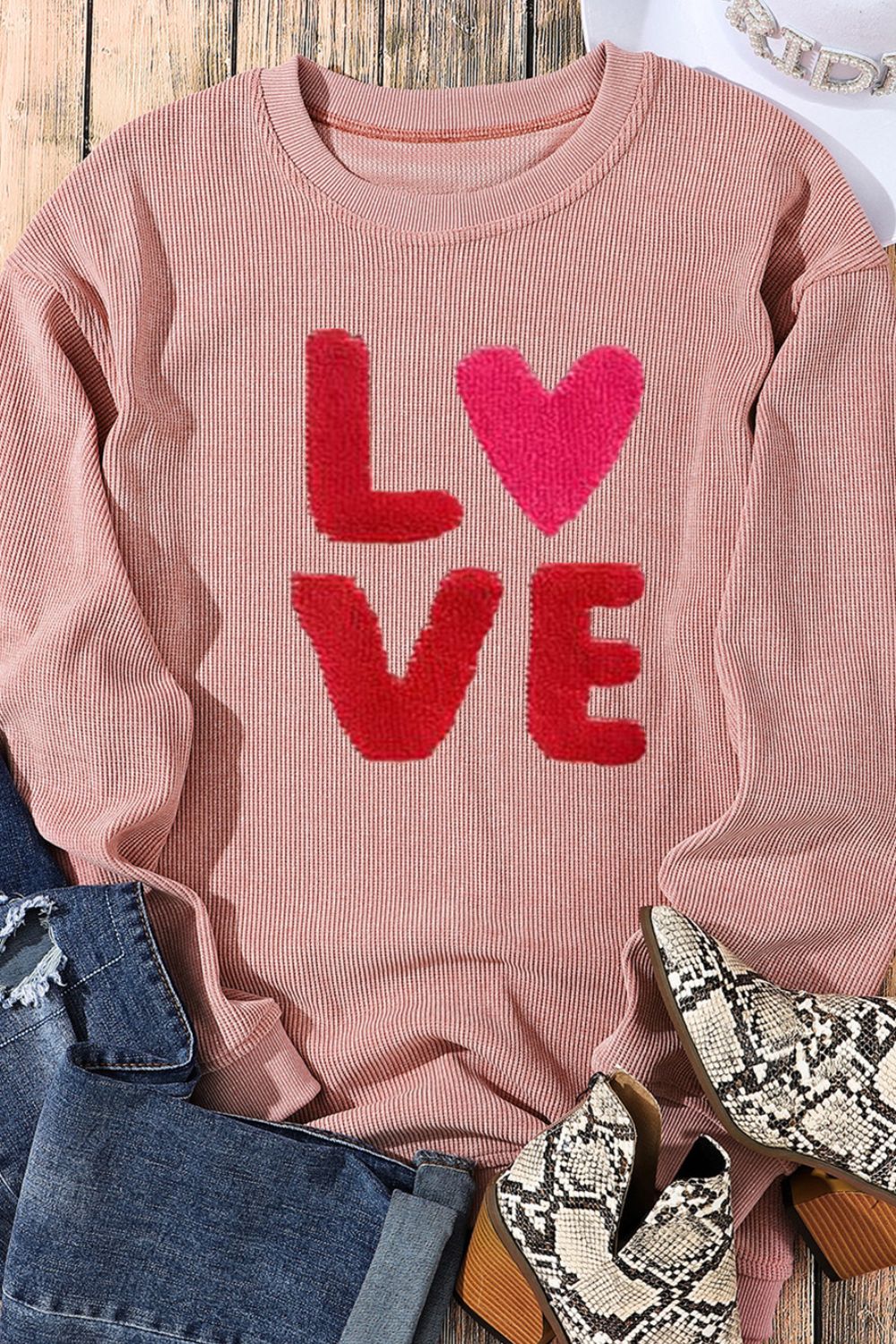 Valentine’s Day LOVE Round Neck Long Sleeve Sweatshirt - Trandify Deal