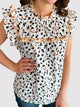 Ruffled Printed Mock Neck Cap Sleeve Blouse Trandify deal