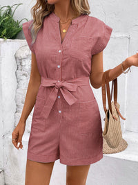 Striped Notched Tie Waist Romper Trandify deal