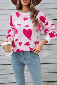 Angel Wings Heart Contrast Round Neck Long Sleeve Sweater Trandify Deal