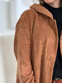 Plus Size Corduroy Shacket - Hooded Ribbed Jacket