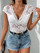 Perfee Lace Backless V-Neck Cap Sleeve Bodysuit Trandify Deal