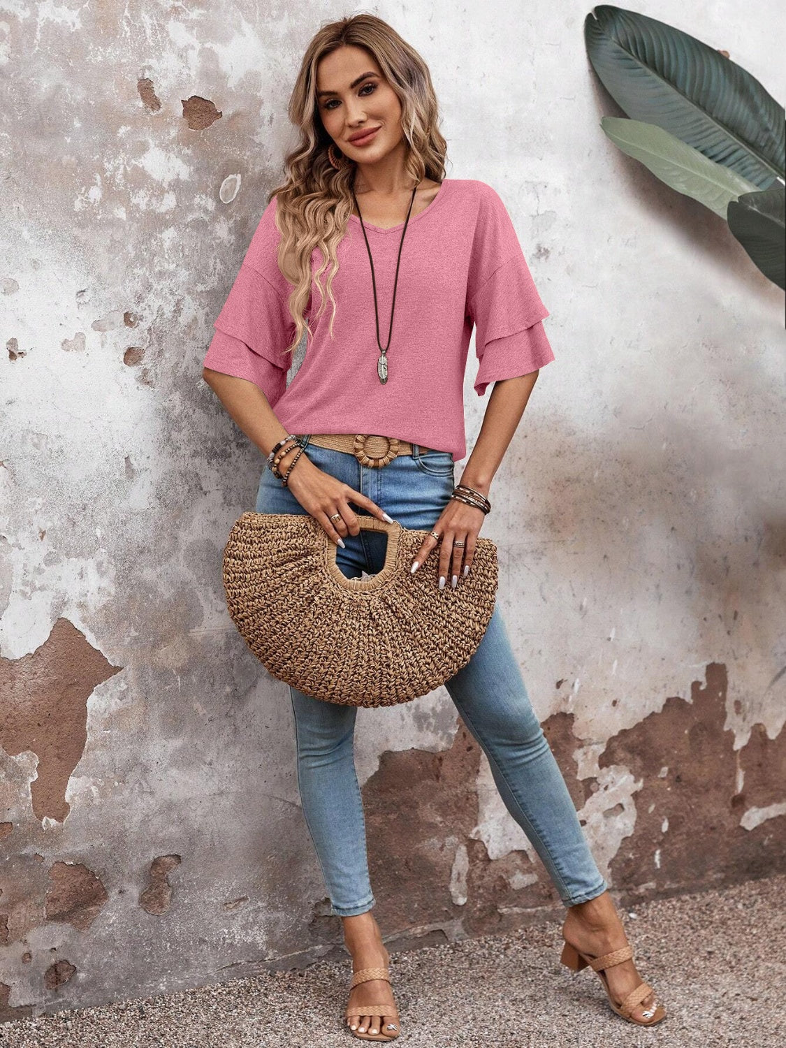 V-Neck Half Sleeve Blouse - Trandify Deal