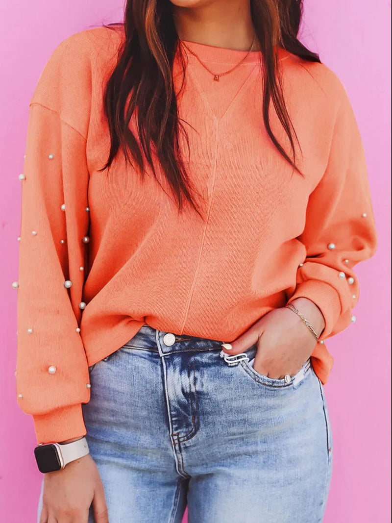 Pearl Detail Long Sleeve Sweatshirt Trandify Deal