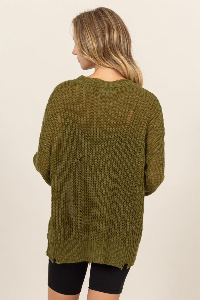 HYFVE Distressed Long Sleeve Knit Top Trandify Deal
