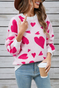 Angel Wings Heart Contrast Round Neck Long Sleeve Sweater Trandify Deal
