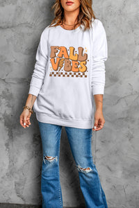 Letter Graphic Round Neck Long Sleeve Sweatshirt Trandify Deal
