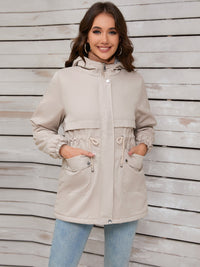 Drawstring Long Sleeve Hooded Jacket Trandify Deal