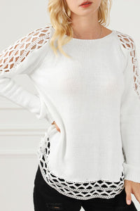 Oversized women's chunky knit scoop neck sweater with hollow out design, fall fashion casual pullover