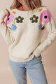 Crochet Flower Round Neck Dropped Shoulder Sweater Trandify Deal