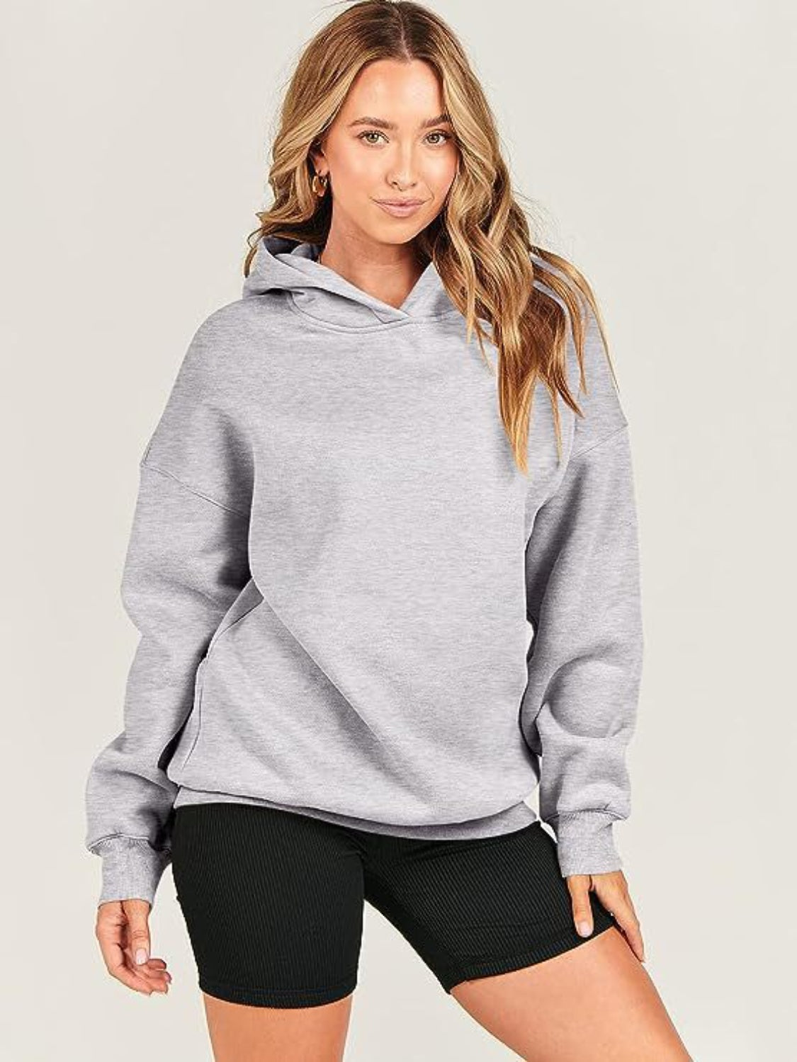 Dropped Shoulder Long Sleeve Hoodie Trandify Deal