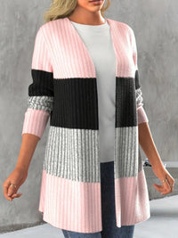 Color Block Open Front Long Sleeve Cardigan Trandify Deal