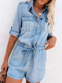Casual Half-Sleeve Denim Jumpsuit – Stylish Summer Outfit