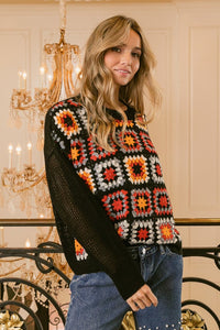 BiBi Granny Square Front Long Sleeve Top Trandify Deal