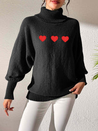 Heart Turtleneck Long Sleeve Sweater Trandify Deal