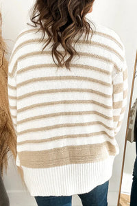 Striped Open Front Long Sleeve Cardigan Trandify Deal