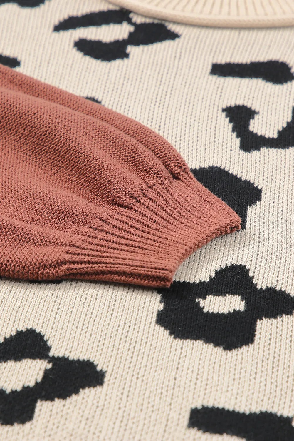 Leopard Round Neck Long Sleeve Sweater Trandify Deal