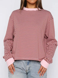 Women's Striped Oversized Sweatshirt - Soft Casual Crewneck