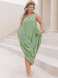Plus Size Printed V-Neck Wide Leg Jumpsuit Trandify deal