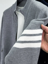 Men's Plus Size Striped Zip-Up Cardigan for Big & Tall – Soft Knit Long Sleeve Sweater in Casual Fall Winter Style