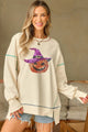 Contrast Stitching Sequin Pumpkin Round Neck Long Sleeve Sweatshirt Trandify Deal