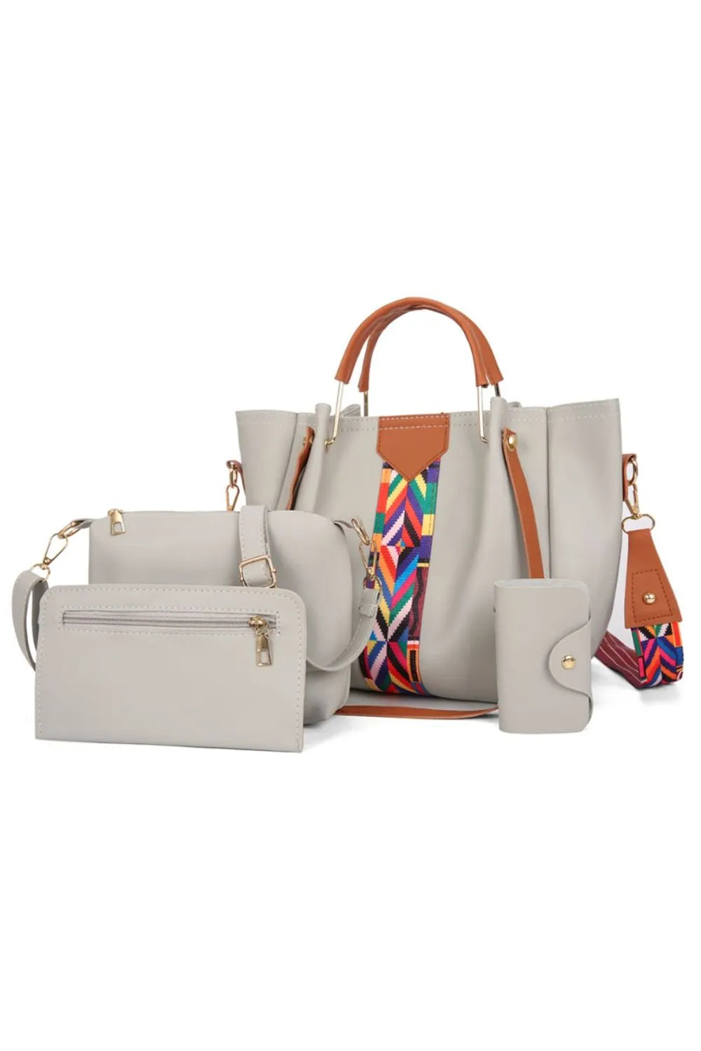 Women’s 4-Piece Geometric Strap Bag Set in trendy designs – Crossbody and Shoulder Bags