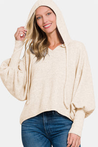 Zenana Brushed Hacci Drop Shoulder Cropped Hoodie Trandify Deal