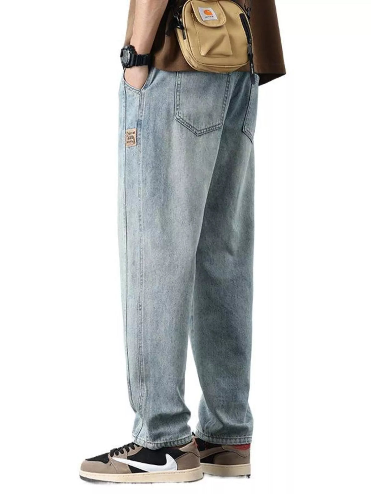 Men's Relaxed Fit Jeans in classic blue wash, comfort stretch fabric for all-day wear