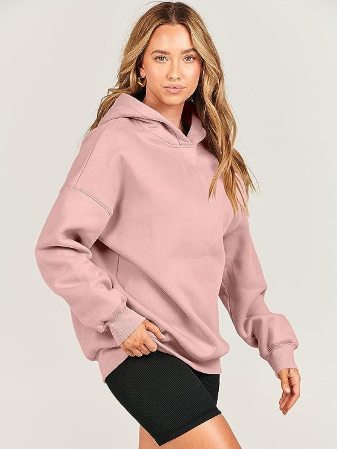 Dropped Shoulder Long Sleeve Hoodie Trandify Deal