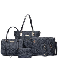 Women’s 6-Piece Geometric Pattern Bag Set – Crossbody, Tote & Clutch Combo