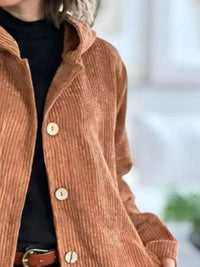 Plus Size Corduroy Shacket - Hooded Ribbed Jacket