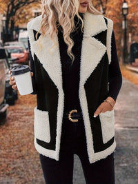 Full Size Contrast Open Front Sherpa Vest Coat Trandify deal