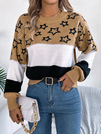Star Contrast Round Neck Sweater Trandify Deal