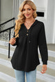 Decorative Button Drawstring Long Sleeve Hoodie Trendsi