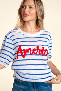 Haptics Letter Embroidery Striped Knit Top Trandify deal