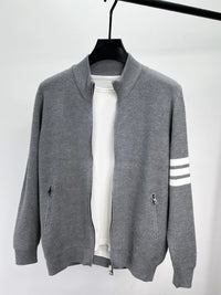 Men's Plus Size Striped Zip-Up Cardigan for Big & Tall – Soft Knit Long Sleeve Sweater in Casual Fall Winter Style