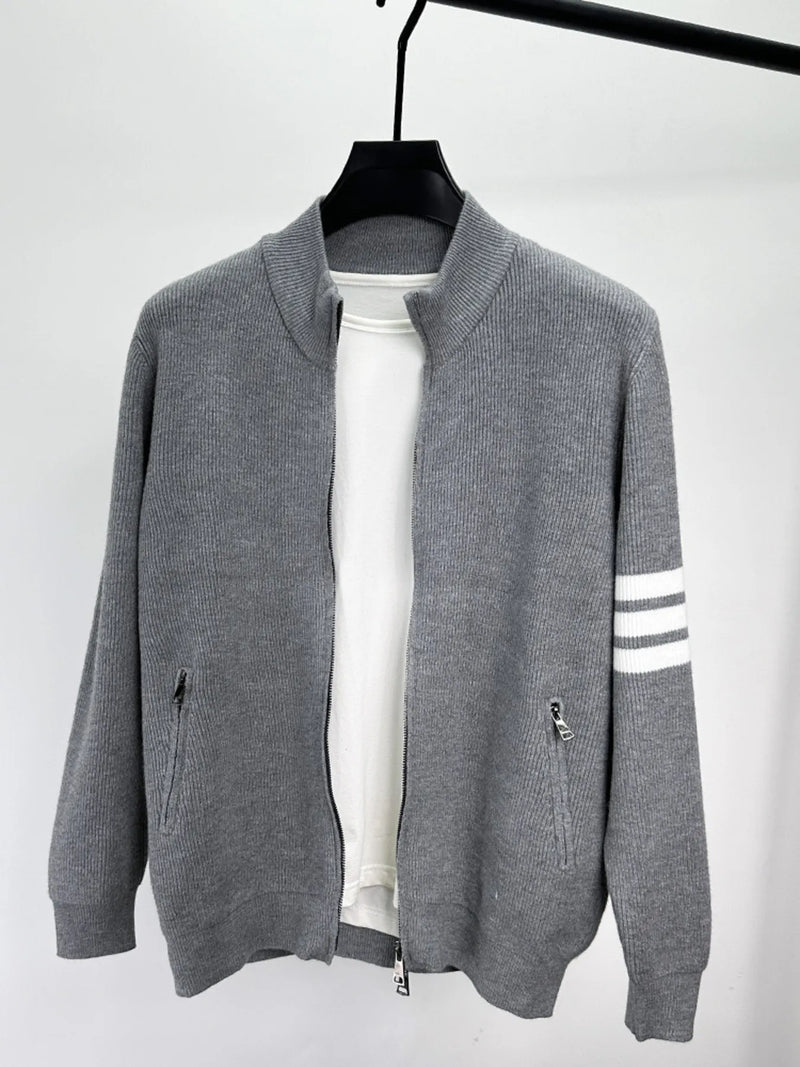 Men's Plus Size Striped Zip-Up Cardigan for Big & Tall – Soft Knit Long Sleeve Sweater in Casual Fall Winter Style